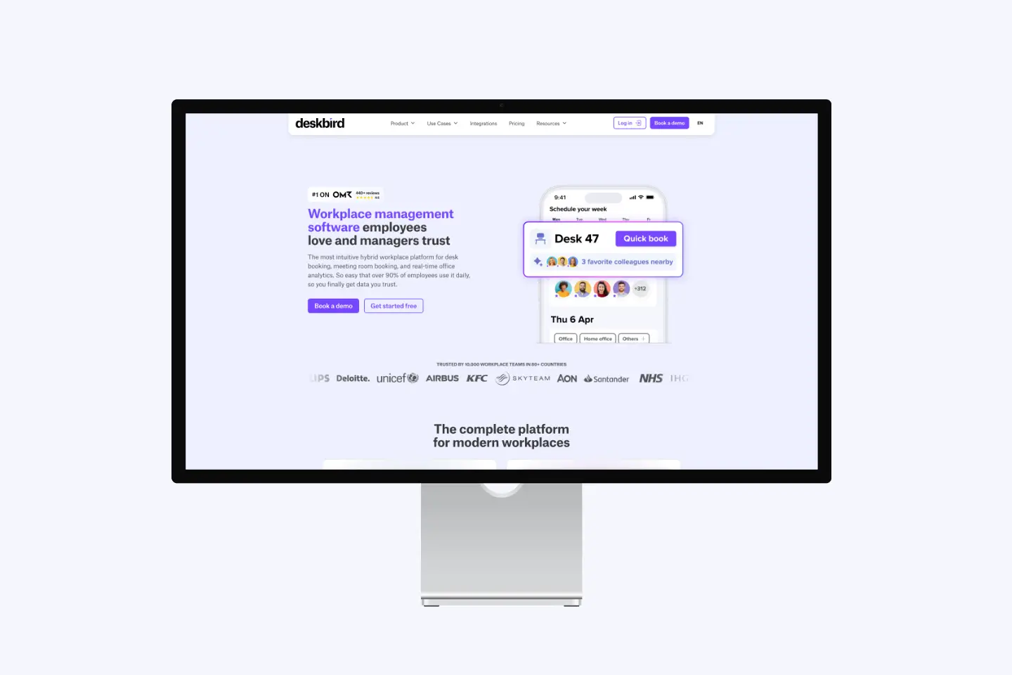deskbird Webflow-Website auf einem Apple Studio Display